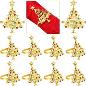 Set of 12 Christmas Tree Napkin Rings Xmas Napkin Rings Holder Buckle Set Christmas Rhinestone Diamond Metal Alloy Napkin Ring Buckle for Christmas Wedding Thanksgiving Dinner Table Decor (Green)