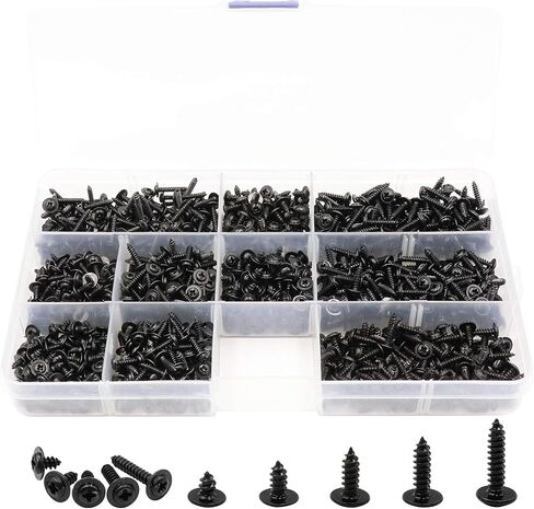 LBY 1000pcs M2.3 M2.6 Truss Head Self Tapping Screws, Wafer Head Screws, Pan Head with Washer Screw 10 Sizes Self Tapping Screws Assortment Kit, Carbon Steel (Blacking) in Saudi Arabia