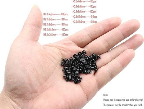 LBY 1000pcs M2.3 M2.6 Truss Head Self Tapping Screws, Wafer Head Screws, Pan Head with Washer Screw 10 Sizes Self Tapping Screws Assortment Kit, Carbon Steel (Blacking) in Saudi Arabia