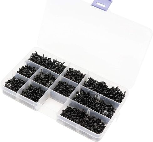 LBY 1000pcs M2.3 M2.6 Truss Head Self Tapping Screws, Wafer Head Screws, Pan Head with Washer Screw 10 Sizes Self Tapping Screws Assortment Kit, Carbon Steel (Blacking) in Saudi Arabia