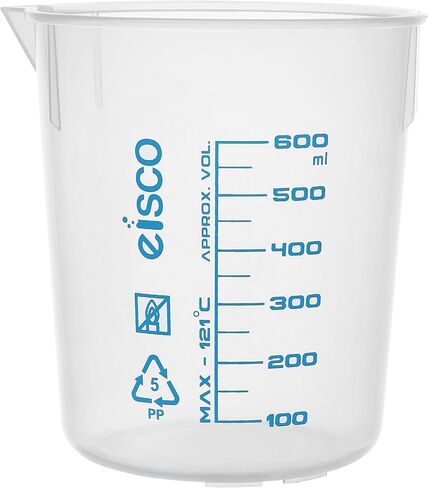 كوب ممتاز 600 مل - بلاستيك البولي بروبلين، طباعة شاشة زرقاء، 50 مل التخرج، Eisco Labs in Saudi Arabia