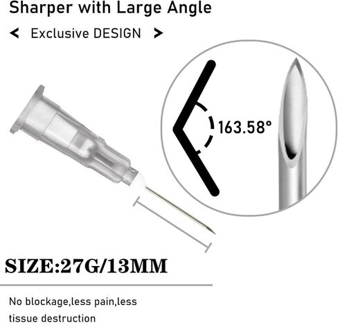أدوات مختبر Luer Lock 27 جرام 1/2 بوصة 13 مم، 100 حزمة ملفوفة بشكل فردي (27 جرامًا) in Kuwait