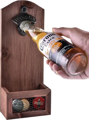 سيفيت فتاحة زجاجات خشبية مع غطاء جامع، فتاحة زجاجات بيرة مثبتة على الحائط من الخشب العتيق، هدية مثالية للرجال ومحبي البيرة، فتاحة ديكور البار in Kuwait
