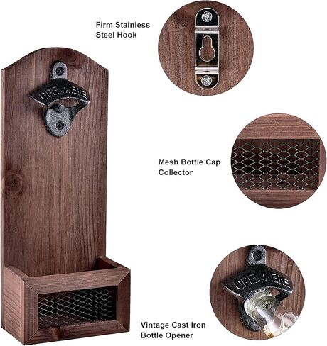 سيفيت فتاحة زجاجات خشبية مع غطاء جامع، فتاحة زجاجات بيرة مثبتة على الحائط من الخشب العتيق، هدية مثالية للرجال ومحبي البيرة، فتاحة ديكور البار in Kuwait