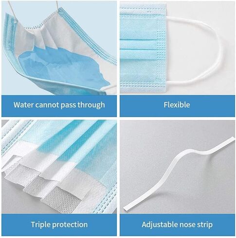 2000 PCS Wholesale Bulk Disposable Face Mask (40 Packs, 50pcs/Pack), 3-Layers Breathable Face Masks with Adjustable Earloop for Business PPE in Saudi Arabia