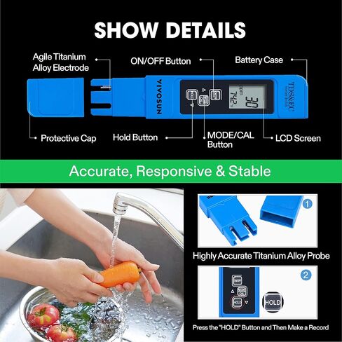 VIVOSUN TDS Tester 3-in-1 TDS EC & Temperature Meter Ultrahigh Accuracy Digital Water Quality TDS Tester (Blue) in Saudi Arabia