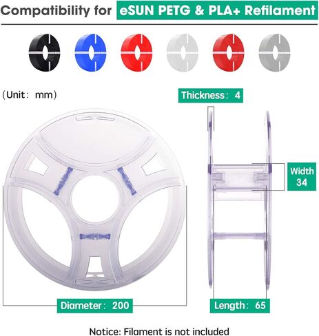 eSUN eSpool بكرة إعادة التعبئة قابلة للفصل، حامل خيوط مجوف قابل لإعادة التدوير من البولي كربونات، بكرة تخزين بديلة سهلة الإعداد وصديقة للبيئة، حزمة واحدة، 200 × 65 مم in Kuwait