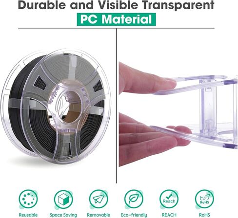 eSUN eSpool بكرة إعادة التعبئة قابلة للفصل، حامل خيوط مجوف قابل لإعادة التدوير من البولي كربونات، بكرة تخزين بديلة سهلة الإعداد وصديقة للبيئة، حزمة واحدة، 200 × 65 مم in Kuwait