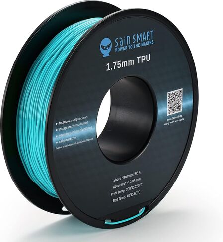 SainSmart Neon Color TPU، خيوط طابعة ثلاثية الأبعاد مرنة من مادة TPU مقاس 1.75 مم 800 جرام، دقة الأبعاد +/- 0.05 مم، سماوي نيون in Kuwait