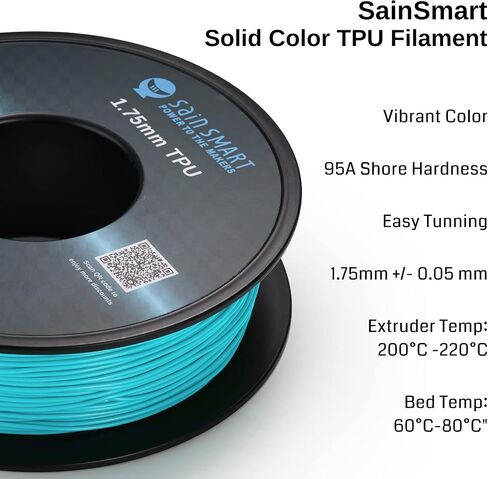 SainSmart Neon Color TPU، خيوط طابعة ثلاثية الأبعاد مرنة من مادة TPU مقاس 1.75 مم 800 جرام، دقة الأبعاد +/- 0.05 مم، سماوي نيون in Kuwait