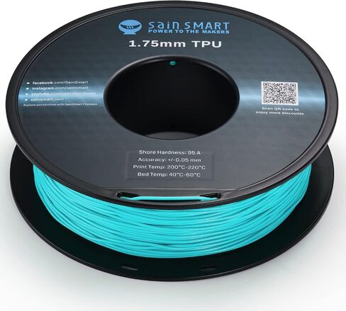 SainSmart Neon Color TPU، خيوط طابعة ثلاثية الأبعاد مرنة من مادة TPU مقاس 1.75 مم 800 جرام، دقة الأبعاد +/- 0.05 مم، سماوي نيون in Kuwait
