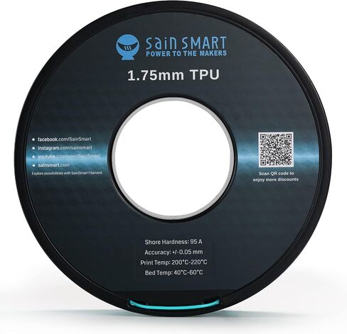 SainSmart Neon Color TPU، خيوط طابعة ثلاثية الأبعاد مرنة من مادة TPU مقاس 1.75 مم 800 جرام، دقة الأبعاد +/- 0.05 مم، سماوي نيون in Kuwait