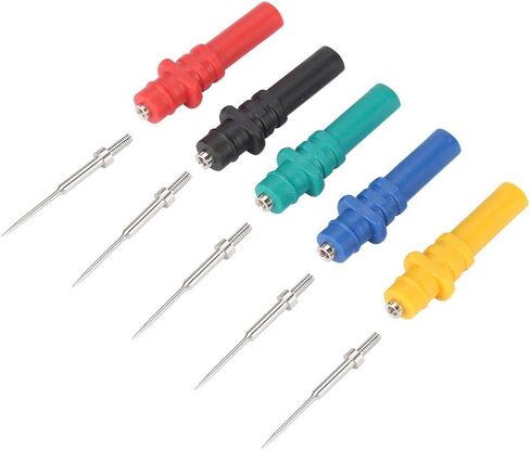 طقم دبابيس مجسات، 5 قطع مجسات و20 قطعة مجموعة اختبار إبر بديلة للسيارات، 37 مم، مجسات اختبار دبوس إبرة ثقب العزل لاختبار السيارة أحمر/أسود/أزرق/أخضر/أصفر in Kuwait