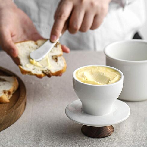 DOWAN Butter Crock for Counter, French Butter Keeper Crock with Water, Ceramic Airtight Butter Dish with Wood Knob Lid for Soft Butter, White in Kuwait