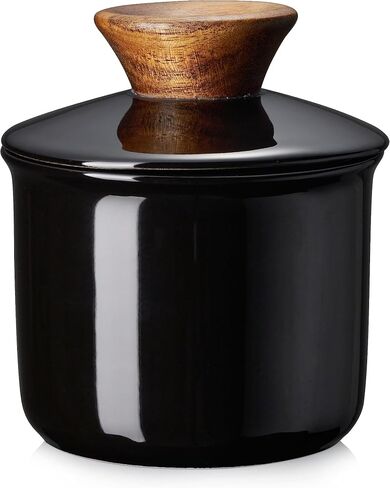 DOWAN Butter Crock for Counter, French Butter Keeper Crock with Water, Ceramic Airtight Butter Dish with Wood Knob Lid for Soft Butter, White in Kuwait