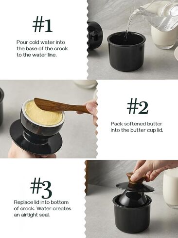 DOWAN Butter Crock for Counter, French Butter Keeper Crock with Water, Ceramic Airtight Butter Dish with Wood Knob Lid for Soft Butter, White in Kuwait