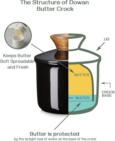 DOWAN Butter Crock for Counter, French Butter Keeper Crock with Water, Ceramic Airtight Butter Dish with Wood Knob Lid for Soft Butter, White in Kuwait