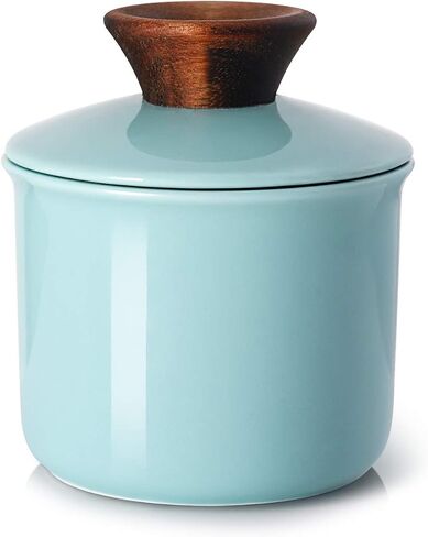 DOWAN Butter Crock for Counter, French Butter Keeper Crock with Water, Ceramic Airtight Butter Dish with Wood Knob Lid for Soft Butter, White in Kuwait