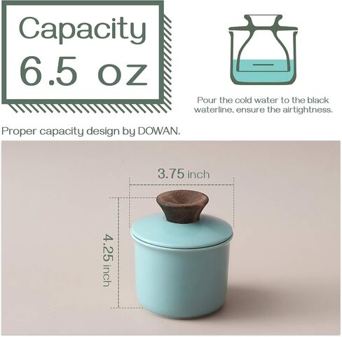 DOWAN Butter Crock for Counter, French Butter Keeper Crock with Water, Ceramic Airtight Butter Dish with Wood Knob Lid for Soft Butter, White in Kuwait
