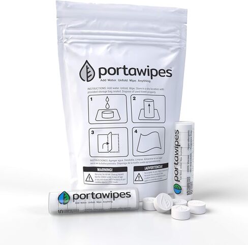 Portawipes Coin Tissues | 100 Pack with 2 Carrying Cases | Toilet Paper Tablets | Compressed Towels | Expandable Wipes | Soft & Odor Free in Kuwait