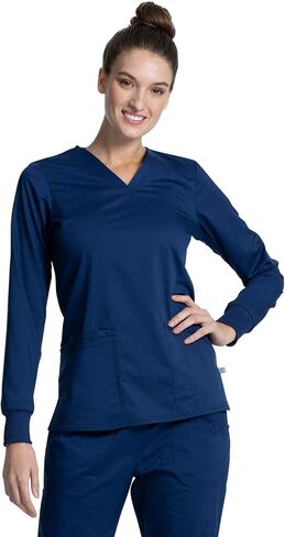 ملابس نسائية من Cherokee Scrubs Top Workwear Revolution Tech بأكمام طويلة ورقبة على شكل حرف V WW855AB in Saudi Arabia
