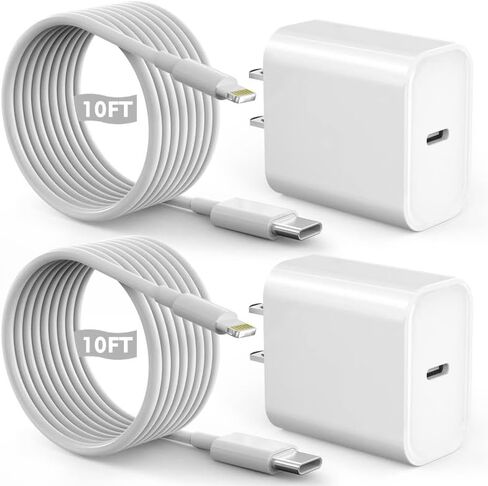 شاحن iPhone سريع، شاحن حائط USBC سريع بطول 10 أقدام 【معتمد من Apple MFi】عبوة من قطعتين بقدرة 20 وات PD USB C شاحن سريع + كابل شحن سريع لايتنينج بطول 10 أقدام لهاتف iPhone 14/Pro/Pro Max/Plus/13/12/11/XS/XR/X /اى باد in Kuwait