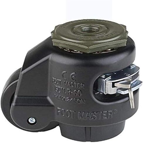 عجلة FOOTMASTER GDR-60S-BLK من النايلون وعجلة تسوية NBR، بوزن 550 رطل، مثبتة على الجذع بقطر فتحة تثبيت 0.472 بوصة، أسود in Kuwait