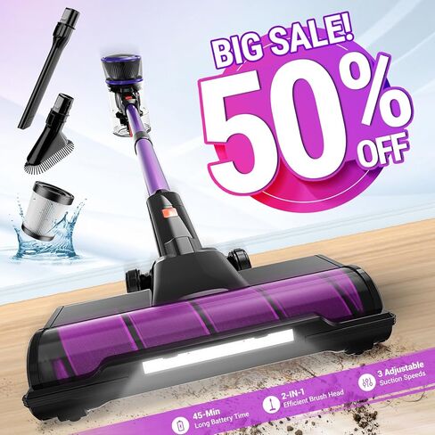 مكنسة كهربائية محمولة من بووولز قابلة لإعادة الشحن مع فلترين - مكنسة كهربائية للسيارة عالية الطاقة مع تقنية الشحن السريع، مكنسة كهربائية محمولة، مكنسة يدوية خفيفة الوزن مع ضوء LED، فضي (PL8188) in Kuwait