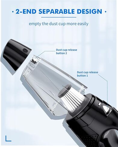 مكنسة كهربائية محمولة من بووولز قابلة لإعادة الشحن مع فلترين - مكنسة كهربائية للسيارة عالية الطاقة مع تقنية الشحن السريع، مكنسة كهربائية محمولة، مكنسة يدوية خفيفة الوزن مع ضوء LED، فضي (PL8188) in Kuwait