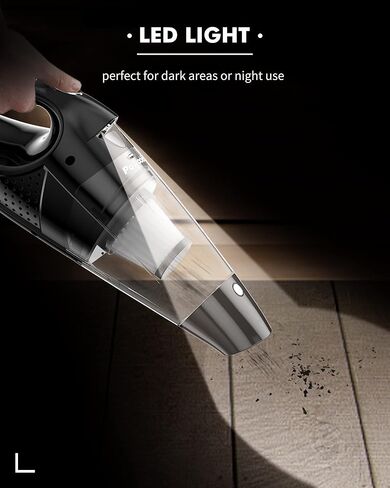 مكنسة كهربائية محمولة من بووولز قابلة لإعادة الشحن مع فلترين - مكنسة كهربائية للسيارة عالية الطاقة مع تقنية الشحن السريع، مكنسة كهربائية محمولة، مكنسة يدوية خفيفة الوزن مع ضوء LED، فضي (PL8188) in Kuwait