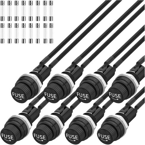 MKBKLLJY 8Pcs Panel Mount Fuse Holder DC 12V AV250V Screw Cap Fuse Holders 5x20mm with Pre-Soldered Wires and Fast-Blow Glass Tube Fuses 10A x 8,15A x 8 in Saudi Arabia