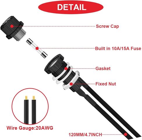MKBKLLJY 8Pcs Panel Mount Fuse Holder DC 12V AV250V Screw Cap Fuse Holders 5x20mm with Pre-Soldered Wires and Fast-Blow Glass Tube Fuses 10A x 8,15A x 8 in Saudi Arabia