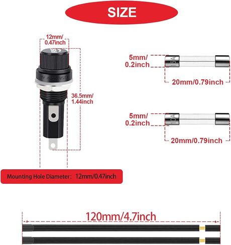 MKBKLLJY 8Pcs Panel Mount Fuse Holder DC 12V AV250V Screw Cap Fuse Holders 5x20mm with Pre-Soldered Wires and Fast-Blow Glass Tube Fuses 10A x 8,15A x 8 in Saudi Arabia