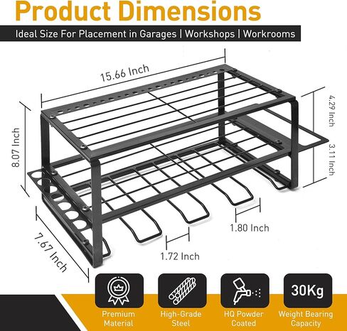 MoDinzo Power Tool Organizer, Alloy Steel Tool Holder for Garage Organization, 3 Layer Floating Shelf 4 Drill Holder, Black Storage Rack for Tool Organizing with Screws, Anchors, Spanners. in Saudi Arabia