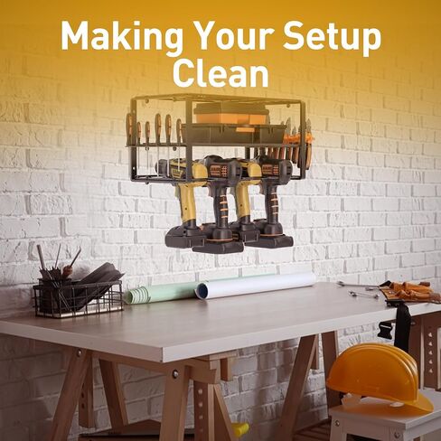 MoDinzo Power Tool Organizer, Alloy Steel Tool Holder for Garage Organization, 3 Layer Floating Shelf 4 Drill Holder, Black Storage Rack for Tool Organizing with Screws, Anchors, Spanners. in Saudi Arabia