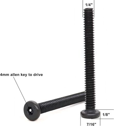 cSeao 12 قطعة أسود 1/4-20 × 2-1/4 بوصة مسامير غطاء المقبس مسامير رأس ألين مع مفتاح سداسي واحد in Kuwait