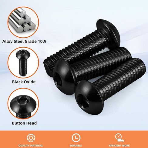 1/4-20 x 1" Button Head Socket Cap Screws, Allen Socket Drive, Alloy Steel Class 10.9, Fully Threaded, 100 PCS in Saudi Arabia