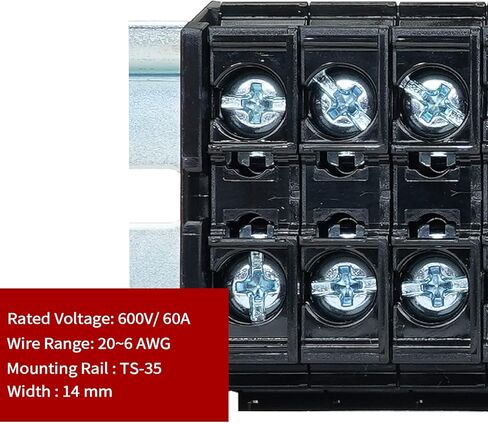 مجموعة شرائط طرفية لولبية Dinkle 600 فولت 60 أمبير * 6 أوضاع شريط طرفي لولبي، 2 * غطاء، 3 * كتلة صنع (أحمر، أزرق، أبيض)، 1 * شرائط حاجز معزولة مسبقًا، 1 * سكة، 2 * دعامة نهاية، 20-6 نطاق الأسلاك AWG in Kuwait