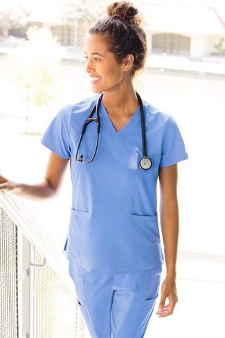 Med Couture Women's 'Peaches Collection' Double V-Neck Scrub Top in Saudi Arabia