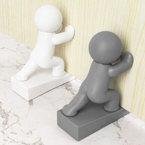 Cute Door Stopper, 2 Pack Buddy Door Stop, Flexible and Effective to Keep Your Door Open, White and Gray (Patent Registering)