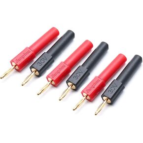 2mm Banana Male Pluge to 4mm Female Socket Probe Connectors Black + Red - (6 Pcs)