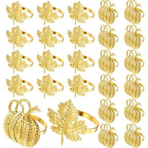 24 Pcs Thanksgiving Napkin Ring Set Includes 12 Pcs Fall Maple Leaf Napkin Rings, 12 Pcs Gold Halloween Napkin Rings Pumpkin Napkin Ring Holder Thanksgiving Napkin Holders for Dinner Table Party Decor in Kuwait