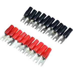 Conext Link 20pcs Barrier Spade Fork Terminal Connector 8 GA AWG Gauge Crimp Red Black Boots （16564）