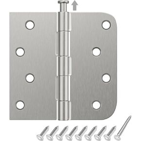 HOSOM 6 Pack Black Exterior Door Hinges 4 Inch, 5/8" Radius, Removable Pin, Perfect for Heavy-Duty Front & Back Door, Antirust & No Squeaks
