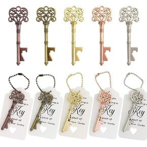 WODEGIFT 100 PCS Wedding Favors Key Bottle Openers,Bridal Shower Party Favors,Vintage Skeleton Key, Rustic Wedding Favors Decoration (5 colors mix and match)