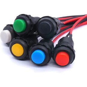 Twidec/6 قطعة مفتاح زر الضغط 12 مم SPST ذاتي القفل 6 ألوان إيقاف التشغيل 3A 120VAC مفتاح مع أسلاك ملحومة مسبقًا DS-428-6C-X in Kuwait