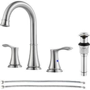 PARLOS Widespread Double Handles Bathroom Faucet with Metal Pop Up Drain and cUPC Faucet Supply Lines, Brushed Gold, 1.2 GPM in Saudi Arabia
