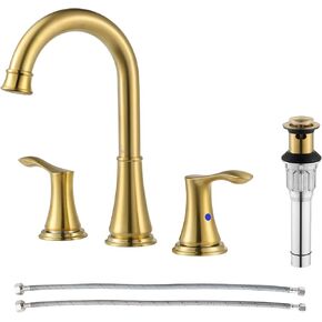 PARLOS Widespread Double Handles Bathroom Faucet with Metal Pop Up Drain and cUPC Faucet Supply Lines, Brushed Gold, 1.2 GPM in Kuwait