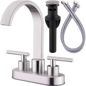 TRUSTMI Gold Bathroom Faucet 2 Handle Bathroom Sink Faucet Swivel Waterfall 4 Inch Centerset Vanity Faucet with Overflow Pop Up Drain Assembly, Brushed Gold