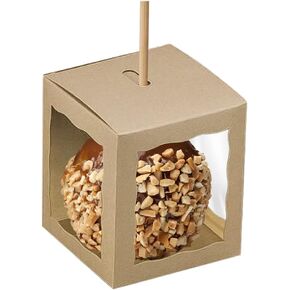 علب حلوى التفاح مع ثقب | (عبوة من 12) صناديق تفاح كراميل لامعة مقاس 4x4x4 بوصة بحواف صدفية | مع مستلزمات Caramel Apple الإضافية | تغليف علب حلوى التفاح | طقم التفاح بالكراميل in Kuwait